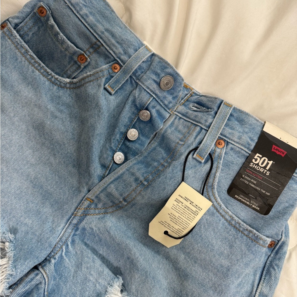 Levi's 501 Blue Jean Shorts High-Waisted Frayed Hem - Picture 3 of 4